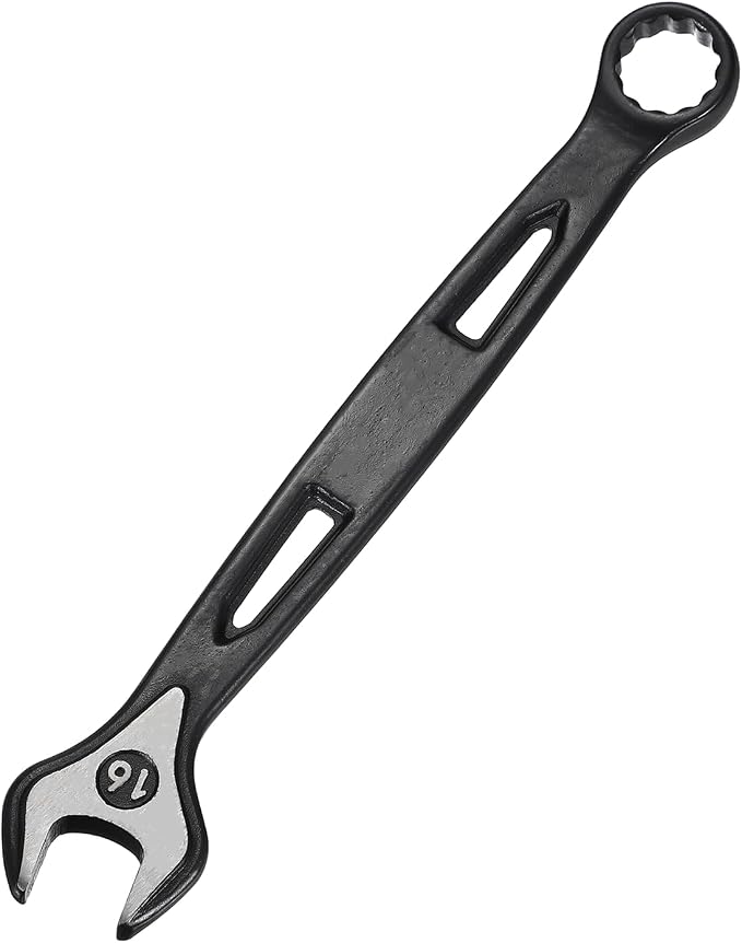 HARFINGTON Combination Wrench 16mm Metric Extra Long 12-Point Box and Open End Carbon Steel Double Ended Industrial Grade Spanner for Automotive Furniture Machinery DIY Repair, Black