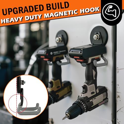 ULIBERMAGNET Upgraded Heavy Duty Magnetic Hooks,4 Pack Strong Large Magnet Hook for Power Drill,Garden Tools,Hose,Pegboard,Garage,Workshop,Magnetic Storage Hooks for Indoor Outdoor Hanging(Gray)