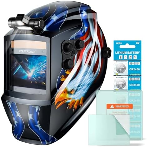 TRQWH Welding Helmet Auto Darkening Large Viewing True Color Solar Powered Welding Mask with 4 Arc Sensor Adjustable Wide Shade Range 4~5-8/9-13 Welder Mask with Grinding
