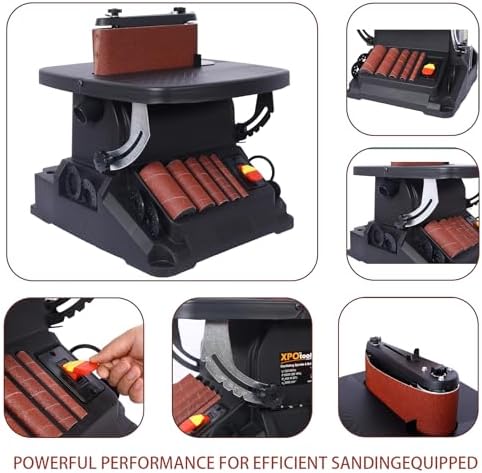 500W Oscillating Spindle Belt Sander, 2-in-1 Combination Sander Woodworking Machine with Variable Speed 1000-2000 RPM, 4x24 Belt Sander & 5 Spindles, 0-45° Tilting Table for Curves & Edges, Black