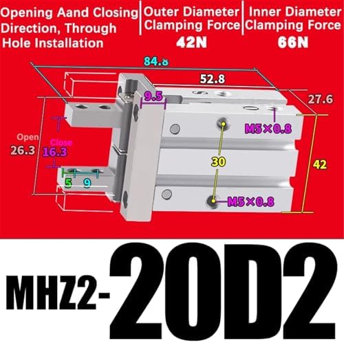 1pcs MHZ2-10/16/25/32/40D1/D2/D3 Pneumatic Finger Cylinder Parallel Gripper Side Thread Aluminium Clamps(MHZ2-20D2)