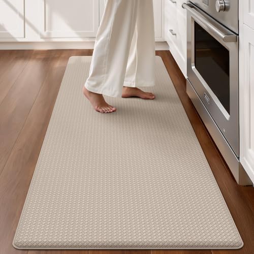 Color&Geometry Anti Fatigue Cushion Kitchen Mat for Floor -24"x71",Wide,Easy Clean, Water & Oil Proof, Anti Slip, Foam Rubber Runner Rug for Front Sink Comfort Standing,Dark Beige