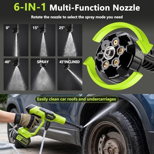 Cordless Portable Washer, 1450 PSI Battery Operated Washer with 6-in-1 Nozzle, 2pcs 4.0Ah Battery&Charger, Handheld Washer for Car,Home,Garden Patio