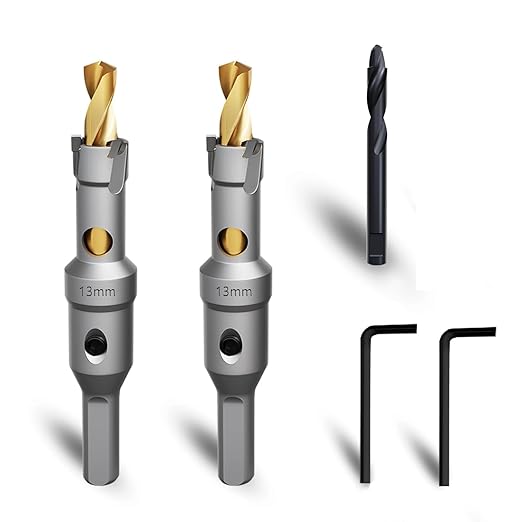 Metal Hole Saw 1/2''(13mm) 2Pcs Set Heavy Duty Tungsten Carbide Tipped Hole Cutters Set with a nitrided Step Drill and L-flench, for Steel Iron,Aluminum,Stainless stell