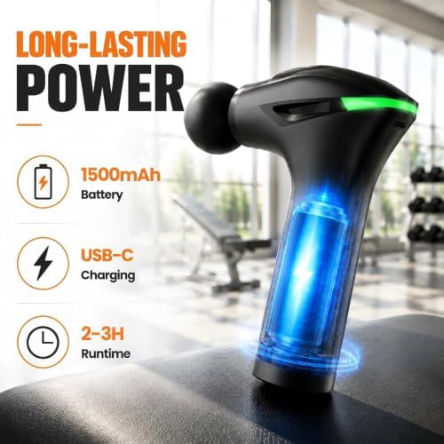 Massage Gun with Heat & Extension Handle, 12 Speeds, Detachable Design