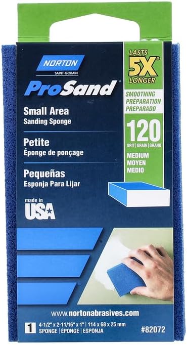 16-Pack of 4-1/2" x 2-11/16" x 1" Norton 82072 ProSand 5X Small Area Sanding Sponge, 120-Grit, Medium