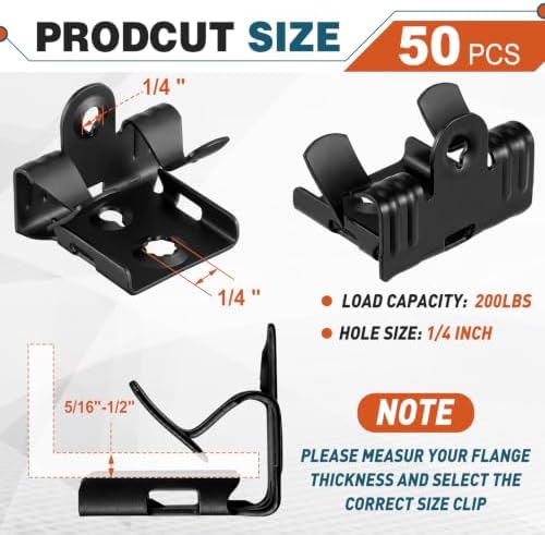 Hicarer 50 Pcs Hammer on Flange Clip Bottom Mount 5/16-1/2 Inch Clamp Bulk with Hole Cable Clip for Flanges Spring Steel