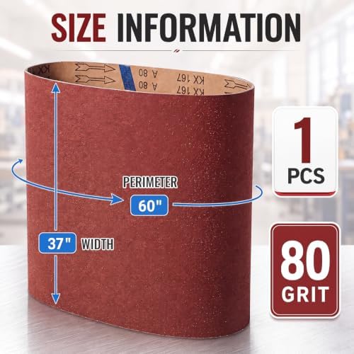 1 Pack 37" x 60" Wide Sanding Belts, 80 Grit Aluminum Oxide Sander Belts