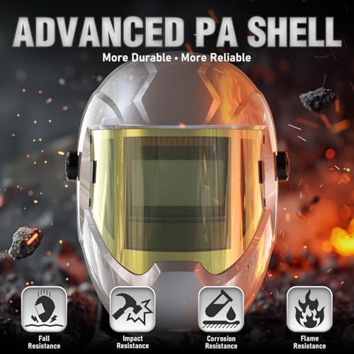 YESWELDER Auto Darkening Welding Helmet with Side View and LED, Silver