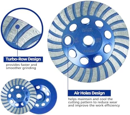 SALI 5PCS 7 Inch Concrete Grinding Wheels 43 Turbo Diamond Segments 5/8-11 Arbor Diamond Grinding Wheel Fit for Paint, Epoxy, Mastic, Coating Removal