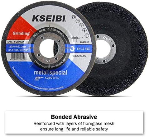 KSEIBI 651006 Grinding Wheels 25-Pack, Aluminum Oxide Discs for Metal & Stainless Steel, 4-1/2" x 1/4" x 7/8", Aggressive Grinding for Angle Grinders, Depressed Center Design