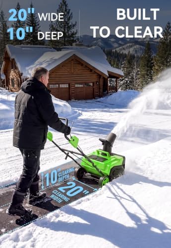 Electric Snow Blower Cordless 20"-Brushless Snow Thrower for Patio, Green