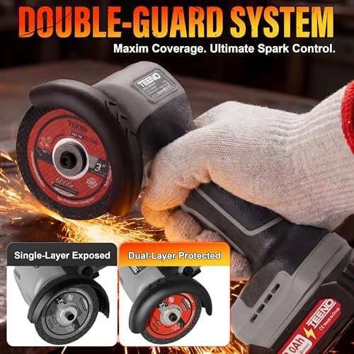 TEENO Cordless Angle Grinder 3", 21V Mini Cut-Off Tool, LCD Display, Gray