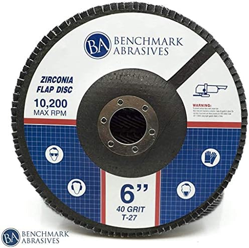 Benchmark Abrasives 6" x 7/8" Premium High Density Jumbo Zirconia Type 27 Flap Discs for Angle Grinder, 6 Inch Sanding Discs, Finishing, Deburring, Rust Removal - (10 Pack) 40 Grit