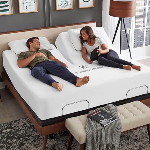 JS Sanders Collection 600TC Flex Top Queen Sheets for Sleep Number Bed - 100% Cotton 4 Pcs Top Split Queen Sheets for Adjustable Bed Queen 30 Inch Down White -18 Inch Deep