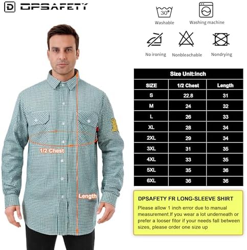 FR Shirts for Men 7oz Fire Resistant Shirts CAT2 Welding Shirt 100% Cotton Flame Resistant Shirt Greens/Plaid(5X-Large)