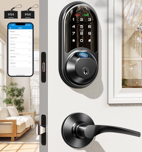 Veise RZ07B Fingerprint Smart Lock with 2 Lever Handle Set, Matte Black