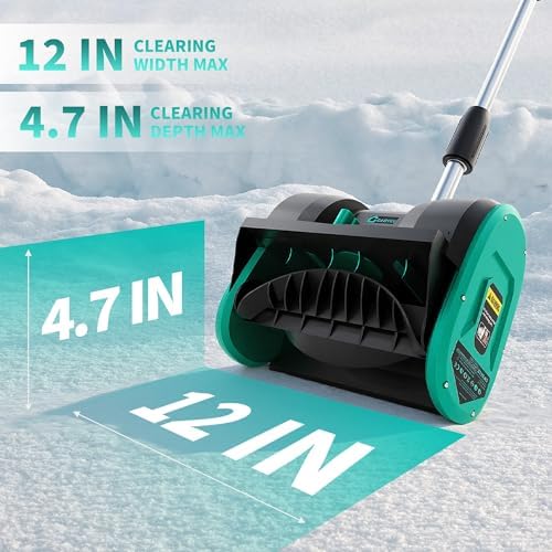 Garvee 12" Cordless Snow Shovel - Snow Shovel for Driveway, 16.5 ft Snow Throwing Distance, 20V 1 * 4.0Ah Battery & Quick Charger, Adjustable Handle, for Walkways Deck Stair Snow Removal