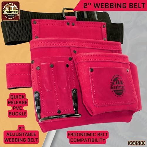Graintex 5 Pocket Suede Leather Tool Belt/Bag, Multipurpose Leather Tool Belt for Women and Men, Ideal for Construction, Electrician, Handymen, Carpenter, Gardening Pouch & DIY Projects