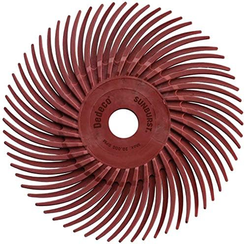 Dedeco Sunburst Radial Bristle Discs 12-Pack - 3" Curved - 3/8" Arbor - Red 220 Grit (Standard) - Aluminum Oxide for Polishing & Finishing