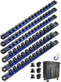 ALOANES 6PC Magnetic Tool Organizer Set - 36 Slot Screwdriver Holder & 42 Clip 3/8" Socket Rail, Heavy Duty Aluminum for Toolbox & Pegboard (Blue)