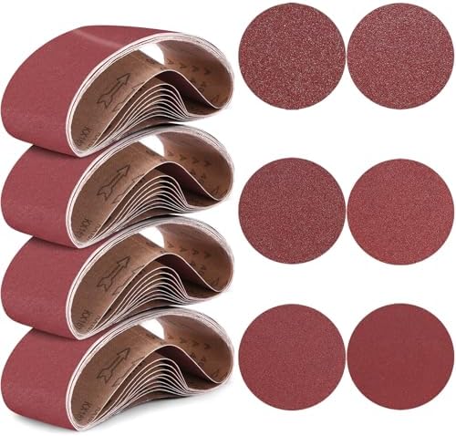 Blulu 66 Pieces 4 x 36 in Sanding Belts and 6 in Self-Adhesive Discs Set