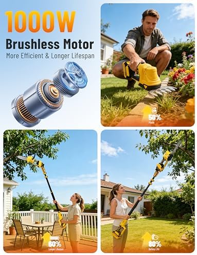 8”/ 10” Electric Pole Saw, Pruning Shears, Pole Hedge Trimmer, Grass Shears Combo, Extendable Garden Tools for Outdoor & Yard Use, Cordless Tree Pruner, Branch Cutter, Compatible with Dewalt Battery