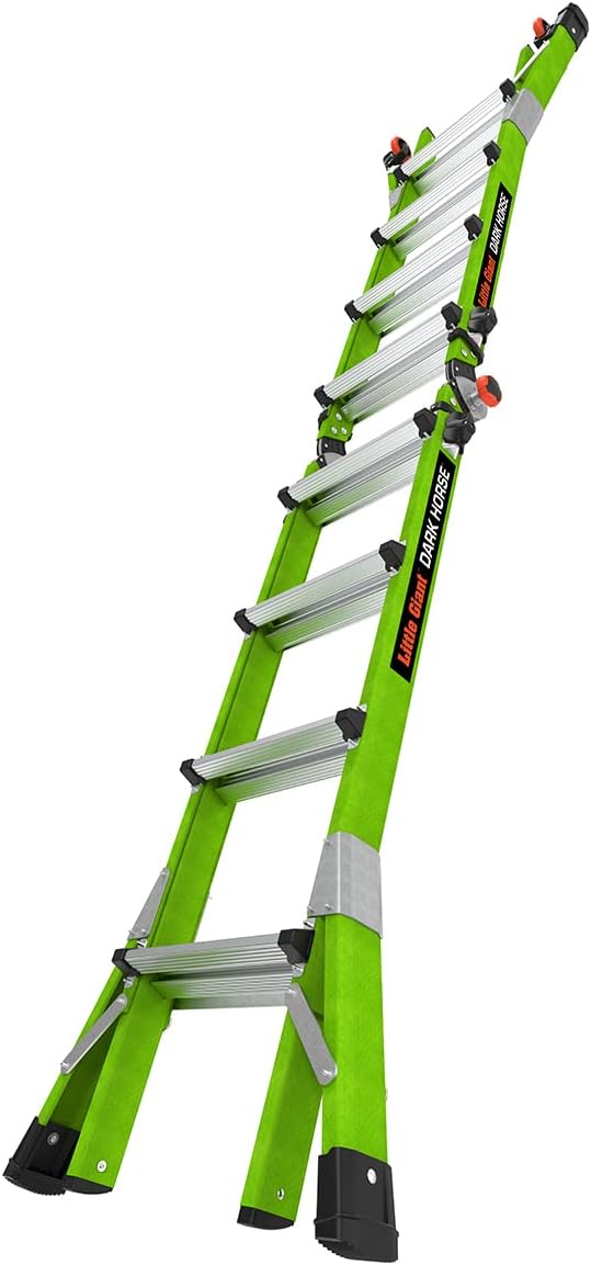 Little Giant Dark Horse 2.0, 17ft Multi-Position Fiberglass Ladder, 300 lbs Weight Rating, Cargo Hold Tool Pouch