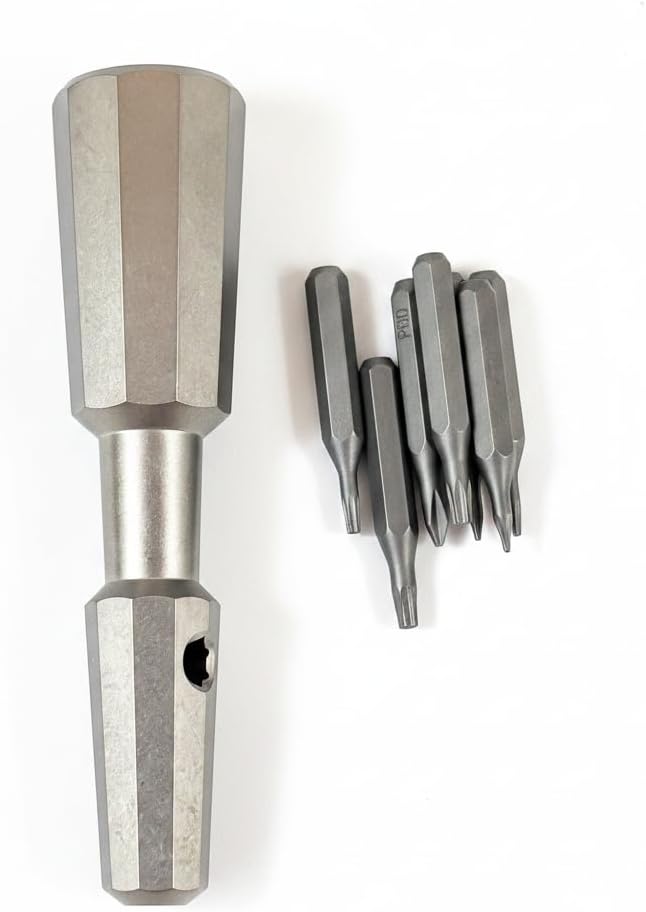 Mini Titanium EDC Pocket Screwdriver with 7 Bit Storage, 81mm / 3.19in Magnetic Precision Hex Driver Tool, Portable Polygon Everyday Carry Tool (Titanium Stonewash)