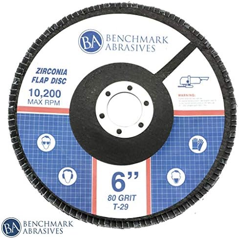 Benchmark Abrasives 6" x 7/8" Zirconia Type 29 Flap Discs, 80 Grit