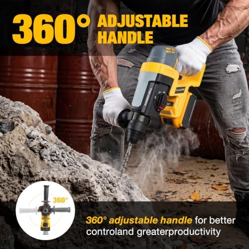 SDS Plus Cordless Rotary Hammer Drill for De-walt 20v Max Battery, Hammer Drill 20v Brushless for Concrete/Masonry/Wood/Metal, Rotomartillo, 4 Functions, 5 Drills with Gloves (Battery Not Included)
