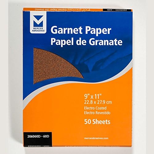 Mercer Industries 206060D - 9 x 11 Garnet Paper Sheets, Grit 60D (50 pack)