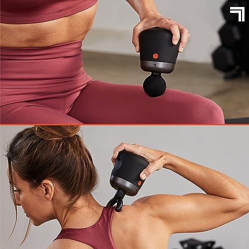 Sharper Image Mini Massage Gun, Powerboost Palm Rechargeable Deep Tissue Percussion Handheld Massager, 4 Adjustable Speeds, 4 Attachment Heads, Full Body Muscle Pain Relief Gift, Black