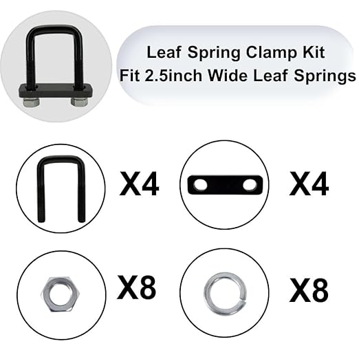 4 Pack Square U-Bolt for Trailer- Fits 2.5 Inch Wide Leaf Springs, Galvanized Steel Clamp Set, Secure Fit for Truck, Boat and Trailers, Black
