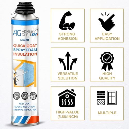 QuickCoat Closed Cell Spray Foam Insulation Kit for Wall–18x32.8oz(930g) Covers 360 Board Ft–DIY Expanding Sealant Set, Insulates Heat&Sound, Fills Gaps&Cracks–18 Foam Cans, Cleaner, Gun&Safety Gear
