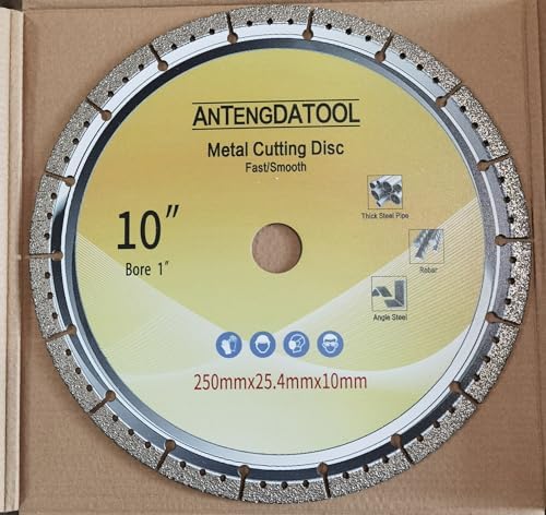 2PCS 10 Inch Metal Cutting Diamond Blade - 250mm Cut Off Wheel for Cast Iron Rebar Carbide Stainless Steel by ANTENGDATOOL(for 1-5/8" Arbor)