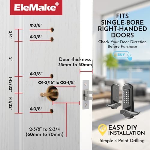 Keyless Door Lock with Keypad, Right Handed Mechanical Door Lock, Security Combination Digital Stainless Steel 304 - Not a Deadbolt