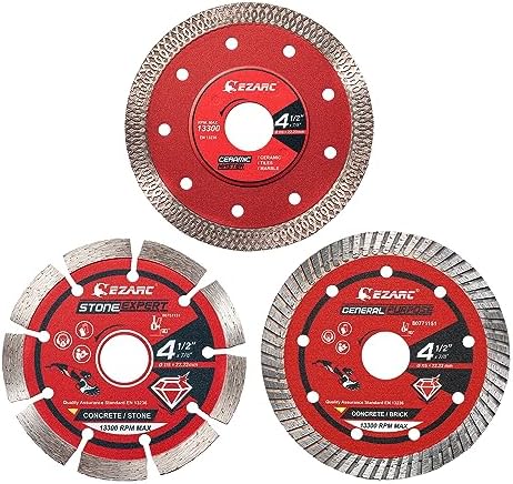 EZARC 4-1/2 inch Diamond Saw Blades for Angle Grinder, 3PCS 4.5" Diamond Cutting for Stone, Granite, Concrete, Porcelain, Ceramic, Granite Marble Tile (Mix Pack)