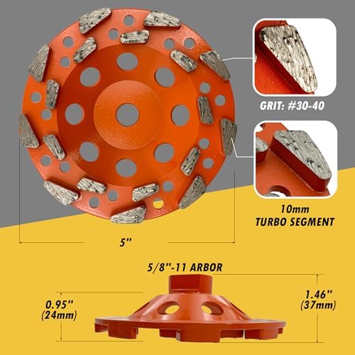 5" High Performance Diamond Grinding Wheels, 5/8"-11 Threaded Arbor