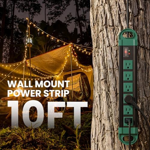 HHSOET GFCI Outdoor Power Strip Weatherproof IPX6 Waterproof, Green 10FT