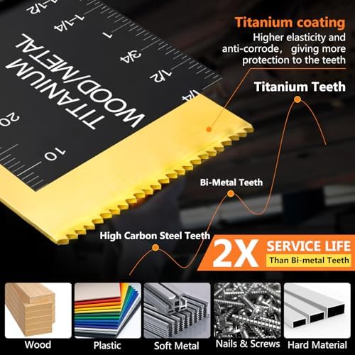 AIFICUT 20 PCS Titanium Oscillating Saw Blades,Universal Multitool Blades for Metal Nails Hard Material and Wood Plastic,Multi Tool Blades Kits Fit Dewalt Bosch Milwaukee Ryobi