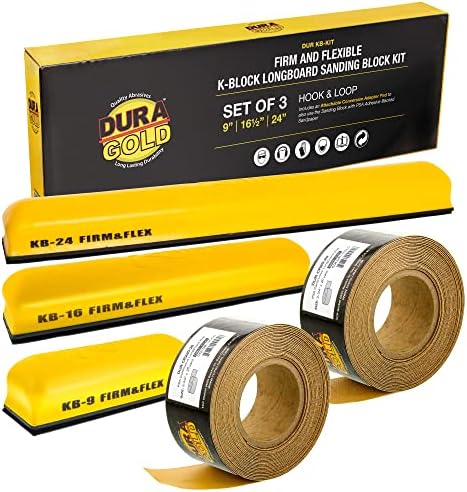 Dura-Gold Pro Series K-Block Sander Firm & Flex Hand Sanding Block Kit with Hook & Loop Backing and PSA Adapter Pad & 80 and 220 Grit Sandpaper Roll
