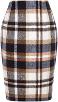IDEALSANXUN Plaid Skirts for Women Fall Winter Knee Length Pencil Wool Skirt with Slit