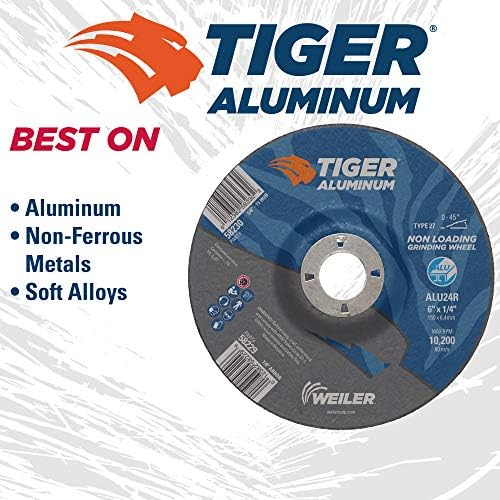 Weiler 58229 6 x 1/4 Tiger Aluminum Type 27 Grinding Wheel ALU24R 7/8 A.H (Pack of 10)