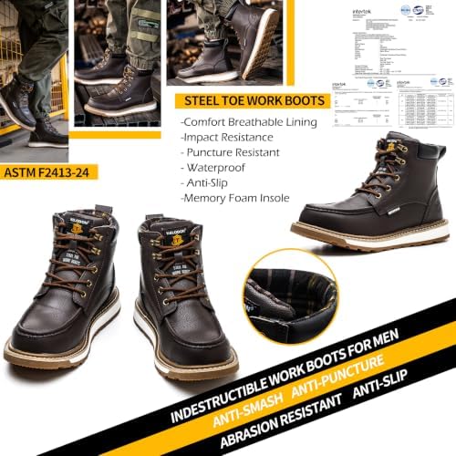 KELODON Waterproof Steel Toe Boots For Men 6" Moc Work Shoes