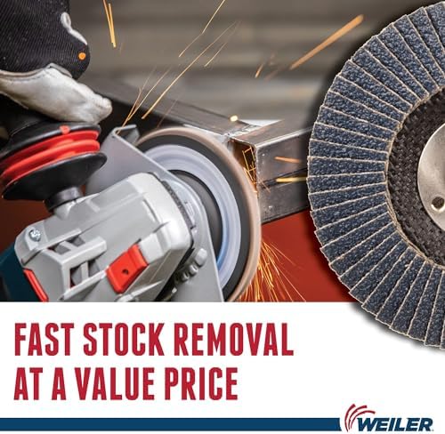 Weiler 31408 Wolverine 4-1/2" x 5/8"-11 UNC NUT Abrasive Flap Disc, 40 Grit Zirconia Alumina, Flat Type 27, Phenolic Backing, Standard Density (Pack of 10)