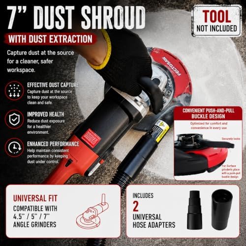 Dust Shroud for Angle Grinder with Diamond Grinding Cup Wheel, 4.5–5 Inch & 7 Inch, Universal Concrete Surface Grinding Tool for Marble and Granite (7-inch Dust Shroud + Grinding Wheel)
