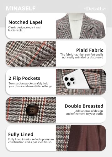 Mina Self 2026 Women's Fall Plaid Blazer Houndstooth Jacket Business Casual