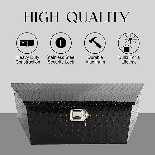 BLACKHORSE-RACING 39" Aluminum Diamond Plate Trailer Tongue Box, Black | Heavy Duty Aluminum Tongue Tool Box,Secure Storage Tool Box Organizer for Trailers, ATVs, RVs, and Truck Beds-39"x12"x16.5"