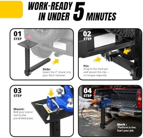 MaxxHaul Hitch Mount Vise Plate Holder Heavy‑Duty 2 Inch Receiver Workbench Mount Portable Vise and Tool Platform for Trucks SUVs and RVs Alloy Steel Construction (80356)